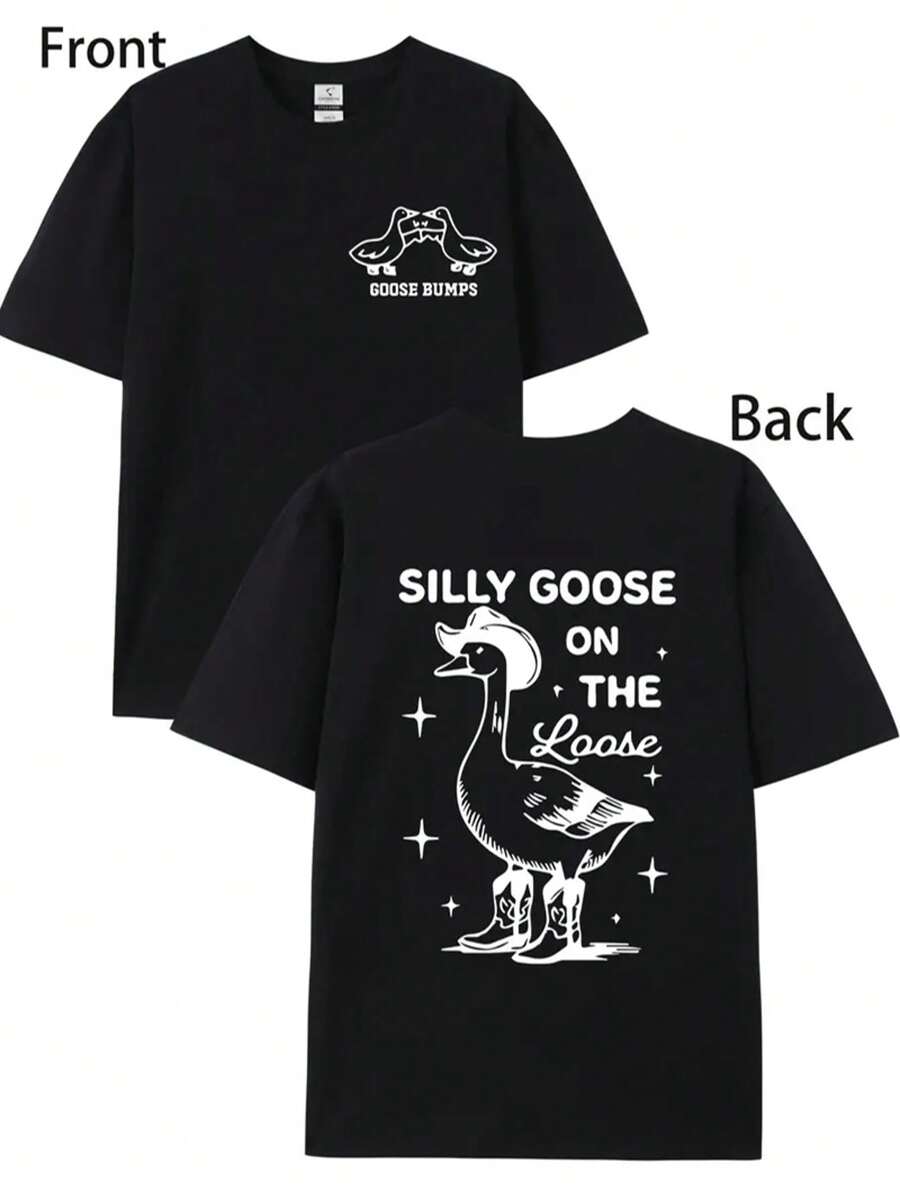 Laos Printed Goose T-Shirts, Men's T-Shirts, Summer Casual Short-Sleeved T-Shirts - Black - View 1
