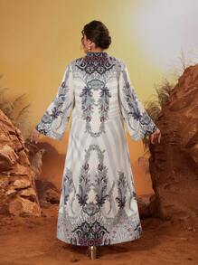 新款加大码优雅立领阿巴雅长袍，镶嵌水钻饰钉和珠子，多色中东风格长款端庄阿巴雅 - 彩色 - 查看 6