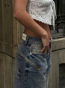 Jeans casuales de mujer con bolsillo y botones delanteros, para uso diario