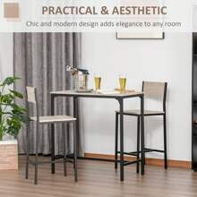 HOMCOM 3 Pcs Table Stool Set Industrial Design W/ Metal Frame Oak Tone MDF Panels Minimal Compact Beautiful - Brown - View 6