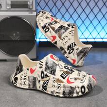 Non-Slip, Wear-Resistant, Fashionable Graffiti Slip-On Beach Sandals, Couples Styles, Suitable For Summer Outdoor Activities, Water Sports, Driving - Khaki - View 3