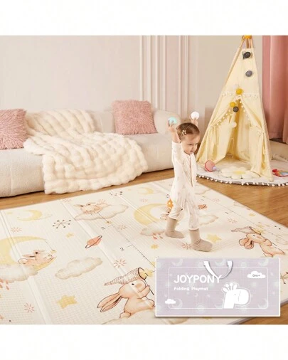Joypony Baby Play Mat, 71x79 Inch Foldable Play Mats For Babies And Toddlers, Waterproof & Anti-Slip Portable Baby Floor Mat For Tummy Time, Baby Mat For Floor With Travel Bag