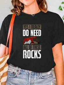 Geology Earth Scientists Geologists Mineral Collectors Rock T-Shirt Print Crew Neck T-Shirt For Summer, Women's Soft Short Sleeve Top, Stylish Comfy Tee For Women Graphic Tees - 黑色 - 查看 1