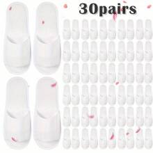 Convenient 30 - Pair Set Of Open - Toe Disposable Slippers For Quick Guest Needs In Spa, Hotel, Home - White - View 4
