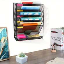 6-Layer Wall-Mounted Magazine File Holder Document Rack A4 Mail Sorting Organizer Hollow Out Body Mesh Desk Files Organizer For Home And Office(Black) - Black - View 7