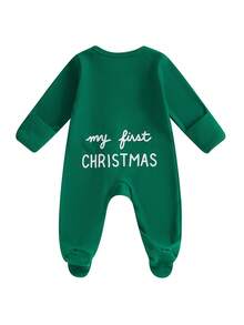 Toddler Baby Christmas Romper Casual Letter Prints Long Sleeve Jumpsuit For Newborn Girl Boy Cute Clothes - 綠色 - 查看 5