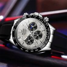 OLEVS. 1pc Relógios masculinos de luxo da moda com cronógrafo de fase lunar, relógio de pulso de quartzo, relógio esportivo à prova d'água luminoso para homens + caixa, presente masculino