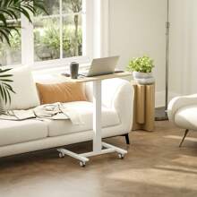 Vinsetto Movable Standing Desk, Height Adjustable Sit Stand Desk With Hand Crank, Stand Up Desk With 4 Rolling Wheels For Home Office, Natural Wood Finish - Brown - View 1