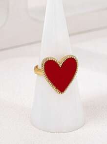1pc Elegant Versatile Glazed Heart-Shaped Pink Ring, Stylish For Gifting On Valentine's Day, Adjustable Size Suitable For Daily, Party, Music Festival, Wedding, Beach Vacation
