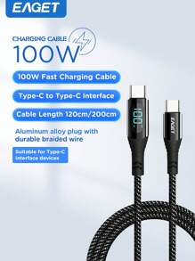 Cablu PD 100W de încărcare rapidă USB-C la Lightning cu afișaj digital, aliaj de zinc și fir împletit din nailon - Compatibil cu Iphone 15/Compatibil cu Samsung/Potrivit pentru/Compatibil cu Ipad, etc.