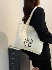 Túi mua sắm in chữ, túi đeo vai nhiều ngăn, túi tote in chữ kiểu retro, túi đựng mỹ phẩm in chữ "Jesus Loves You" (Chúa Giê-su yêu bạn), túi xách tay dung tích lớn, túi đeo vai chéo, thích hợp cho sinh viên tốt nghiệp, thanh thiếu niên, sinh viên đại học (năm nhất, năm hai, năm ba, năm tư), tuyệt vời cho các hoạt động ngoài trời, du lịch, tựu trường, hộp bút quà tặng giáo viên, quà sinh nhật cho bạn thân, ba lô - Màu be - Xem 5