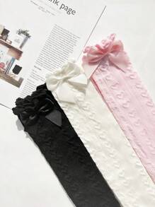 3 Pairs Butterfly Knee-High Socks Without Heel For Girls, Lolita Style Versatile For All Ages - Multicolor - View 6