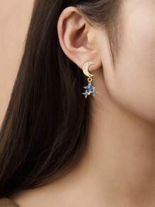 2 piezas de Pendientes elegantes de moda vintage con diseño de estrellas y lunas, de aleación con acabado dorado desgastado, regalo versátil para uso diario, fiesta, cumpleaños