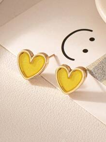 1 Pair Minimalist Delicate Heart-Shaped Casual Earrings - Yellow - View 2