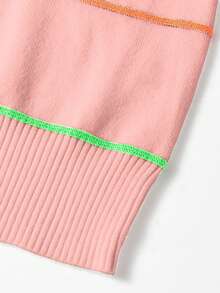 Fiyote Summer Colorblock Striped 3/4 Drop Shoulder Loose Casual Sweater - Pink - View 8