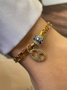 1 pièce Stylever Bracelet à pendentif œil de diable, bracelet perlé, chaîne en acier inoxydable pour les femmes et les filles