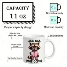 "MINDER PRATEN, MEER KOFFIE" 11 Oz keramische beker, hittebestendige koffiebeker, herbruikbaar, leuk patroonontwerp, de perfecte familiedrank voor koffieliefhebbers, ideaal voor sap, melk, koffie - perfect verjaardags- en vakantiecadeau voor familie, cadeau voor hem, grappige mok