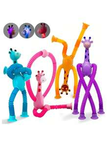 Girafa Pop Tubo Led Com Ventosa E Luz Brinquedo De Criança Puxa Estica Até 40cm Brinquedo Girafa Animais