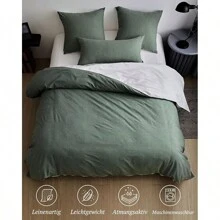 Bed Linen 220x240 Cotton, Bedding Sets Sage Green With Zipper, Similar Texture To Stone Washed Linen, Contains 1 Duvet Cover 200x200 And 2 Pillowcases 80x80