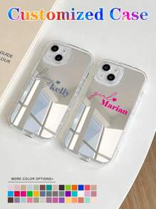1 pieza Funda personalizad a para teléfono con espejo para pareja, con nombres personalizados y citas románticas, diseño de letras multicolor, funda transparente gruesa a prueba de golpes compatible con iPhone 11 12 13 14 15 16 Pro Max