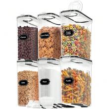 Skroam 4PCS Cereal Containers Storage [4L/135.2 Oz], Airtight Food Storage Containers With Pour Spout For Kitchen & Pantry Organization Storage, Plastic Cereal Dispensers, Measuring Cup & 20 Labels - 6 Pack - View 1