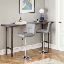 Bar Stools Set Of 2, PU Leather Breakfast Bar Stools, Swivel Height Adjustable Bar Chairs With Backrest And Footrest For Breakfast Bar Counter Kitchen Restaurant - Grey - View 2