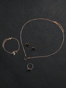 6pcs/Set Women's Minimalist Butterfly & Numberic Dial Quartz Wrist Watch + Butterfly Jewelry Set, Excluding Watch Box - Black - View 6