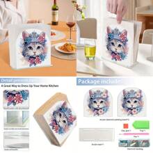 1pc Cute Dog & Cat Pattern DIY Diamond Painting Tissue Box Cover, Unique Crystal Rhinestone Design, Great For Home Decor, Desktop Accessory And Various Occasions