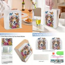 1pc Cute Dog & Cat Pattern DIY Diamond Painting Tissue Box Cover, Unique Crystal Rhinestone Design, Great For Home Decor, Desktop Accessory And Various Occasions