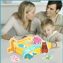 1 Box Of Children's Matching Puzzle Animals, Transportation Fruits, Vegetables, Wooden Simple Early Education Enlightenment Puzzle Toys - Multicolor - View 3