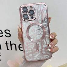 Electroplating Mechanical Pattern Mobile Phone Case, Magnetic Mobile Phone Case With Lens Film Protective Cover Suitable For IPhone14/14pro IPhone14ProMAXiPhone13pro Gift For Birthday, Mother, Family, Friends, Boyfriend, Girlfriend - Pink - View 1