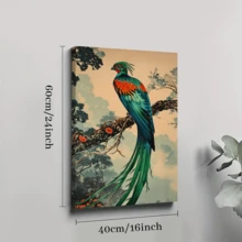 1pc Framed Canvas Poster, Peacock Retro Wall Art Canvas Paintings, Ideal Gift For Bedroom Living Room Corridor, Wall Art, Room Decoration - Multicolor - View 9