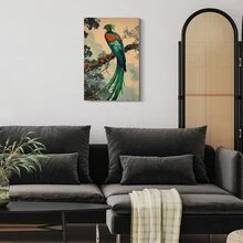 1pc Framed Canvas Poster, Peacock Retro Wall Art Canvas Paintings, Ideal Gift For Bedroom Living Room Corridor, Wall Art, Room Decoration - Multicolor - View 3