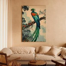 1pc Framed Canvas Poster, Peacock Retro Wall Art Canvas Paintings, Ideal Gift For Bedroom Living Room Corridor, Wall Art, Room Decoration - Multicolor - View 2