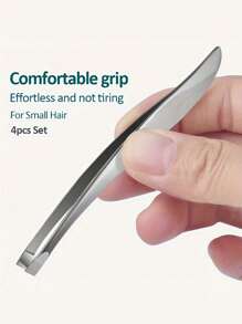 4pcs Stainless Steel Tweezers Set - Precision Eyebrow, Nose & Face Hair Removal Tools With Banana Clip Design, Fragrance-Free Professional Beauty Accessories