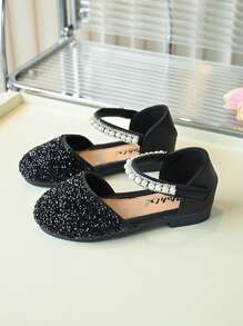 2025春季新款儿童水晶公主鞋，女童软底时尚礼服鞋 - 黑色 - 查看 4