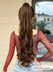 爪形马尾接发，浅棕色，32英寸长，水波纹，耐热纤维合成假发，适合女性、女孩，派对日常使用。 - 黑棕色 - 查看 3