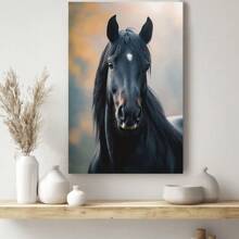 1pc Elegant Black Horse Portraiture Gift For Family, High-Definition Printing With Frame Suitable For Office, Bedroom, Kitchen, Living Room, Elegant Style, Luxury, High-End Feeling