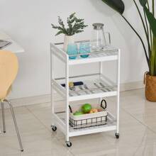 HOMCOM HOMCOM 3-Tier Home Trolley Kitchen Storage Cart W/ Steel Bars 4 Universal Wheels Rolling Unit Organiser Living Room White