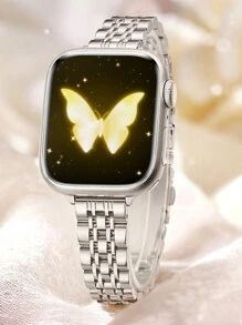 1pc Women's Starry Strap, Thin Metal Band, Compatible With Apple Watch Series 11, 10, 9 Ultra, 8, 7, SE, 6, 5, 4, 3, 2, 1, Fashionable Smart Watch Band, Butterfly Buckle Strap, Stainless Steel Bracelet, Fits 40mm, 42mm, 44mm, 45mm, 49mm, 38mm, 41mm, 46mm Bands, Fashionable Smart Watch Strap, Compatible With Apple Watch Bands - Starlight Charcoal - View 3