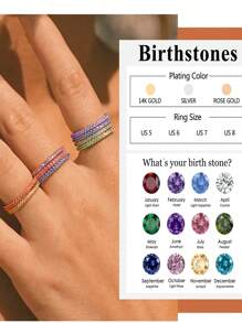 ORAZIO Anillos de piedra natal para mujer de acero inoxidable con rhinestones de colores para los 12 meses, anillo estético impermeable, nueva joyería