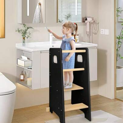 90cm Montessori Learning Tower, Wooden Children's Observation Tower, Height-Adjustable Pedals And Anti-Tip Protection, Child Seat, 50x42x90cm