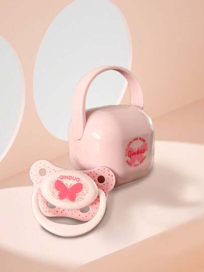 1pc Newborn & Infant Pacifier, Silicone + PP Shield, Cute Printed Design, Comes With Storage Box To Keep Dust Away, Sturdy & Durable, Handle Design Suitable For Home & Outdoor Use, Best Gift To Soothe Baby Day & Night