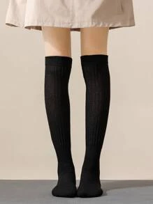 1 par de calcetines de yoga y pilates para mujer, antideslizantes y de terciopelo grueso, adecuados para deportes en interiores, fitness, running, apilables para pantorrilla, para gimnasio, otoño - Negro - Ver 3