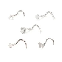 SENLANSP 5pcs Fashionable Stainless Steel Nose Studs In Heart, Star, Rose, Butterfly Designs, Comfortable Daily Wear, Low Allergic Reaction