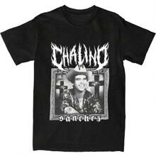 Oversized T Shirt Chalino Sanchez Cotton T Shirts Dark Metal Lettering Hippie Tshirt For Men Summer Basic Casual Short Sleeve - Black - View 1