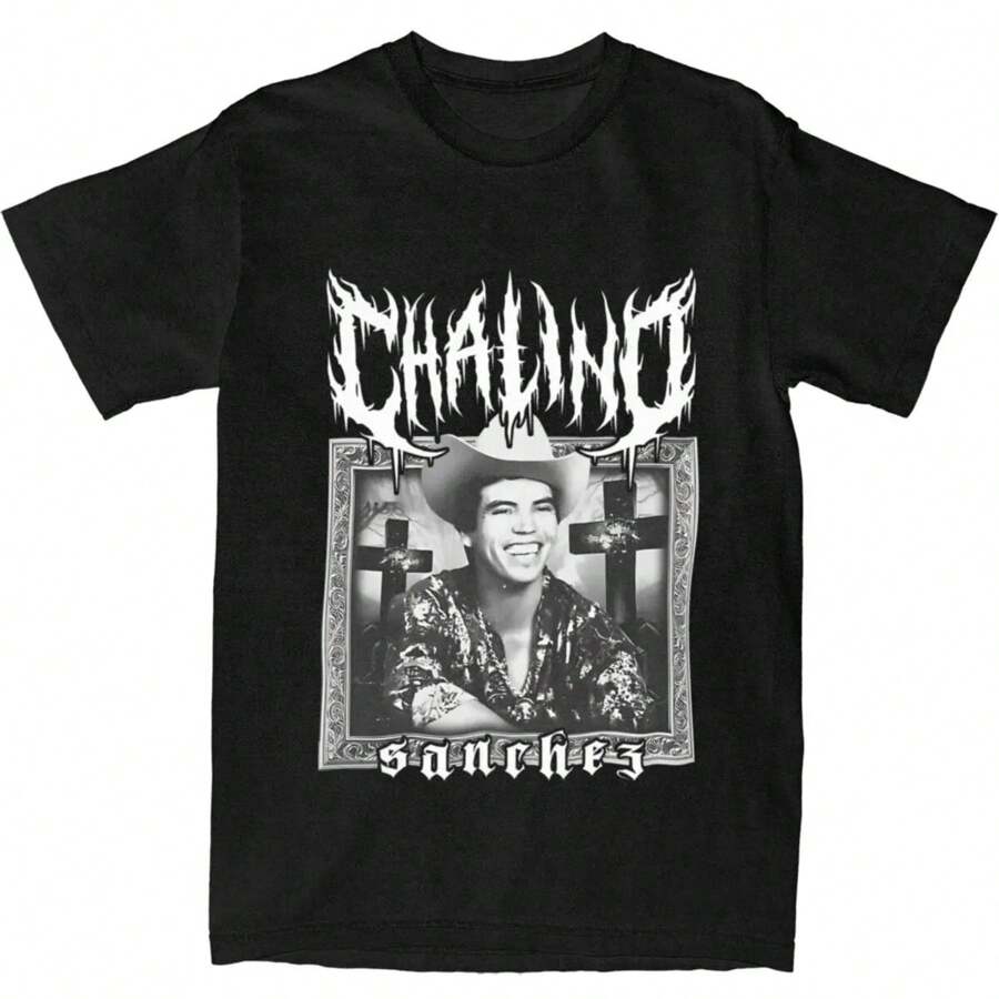 Oversized T Shirt Chalino Sanchez Cotton T Shirts Dark Metal Lettering Hippie Tshirt For Men Summer Basic Casual Short Sleeve - Black - View 1