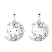 Sanrio 1 Pair Of Exquisite And Beautiful Earrings, Sanrio Earrings, Cute KT Cat, Alloy Material, With Red Bow And Diamond Pattern On It, Fashionable And Cute, Suitable For Various Occasions (Party, Festival, Leisure, Outdoor Decoration) Diy Earrings, Can Be Given As Holiday Gifts, (Christmas, Valentine's Day),Mom,Mother,Mother's Day,Gift