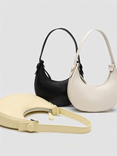 حقيبة كتف هلالية من الجلد البولي يوريثان بلون أحادي جديدة، تصميم عصري فريد من نوعه، مناسبة للخروج، المواعدة، الذهاب للعمل، والاستخدام اليومي في المكتب