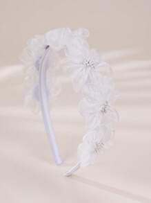 1pc Girls White Lace Flower Pearl Rhinestone Headband - White - View 18